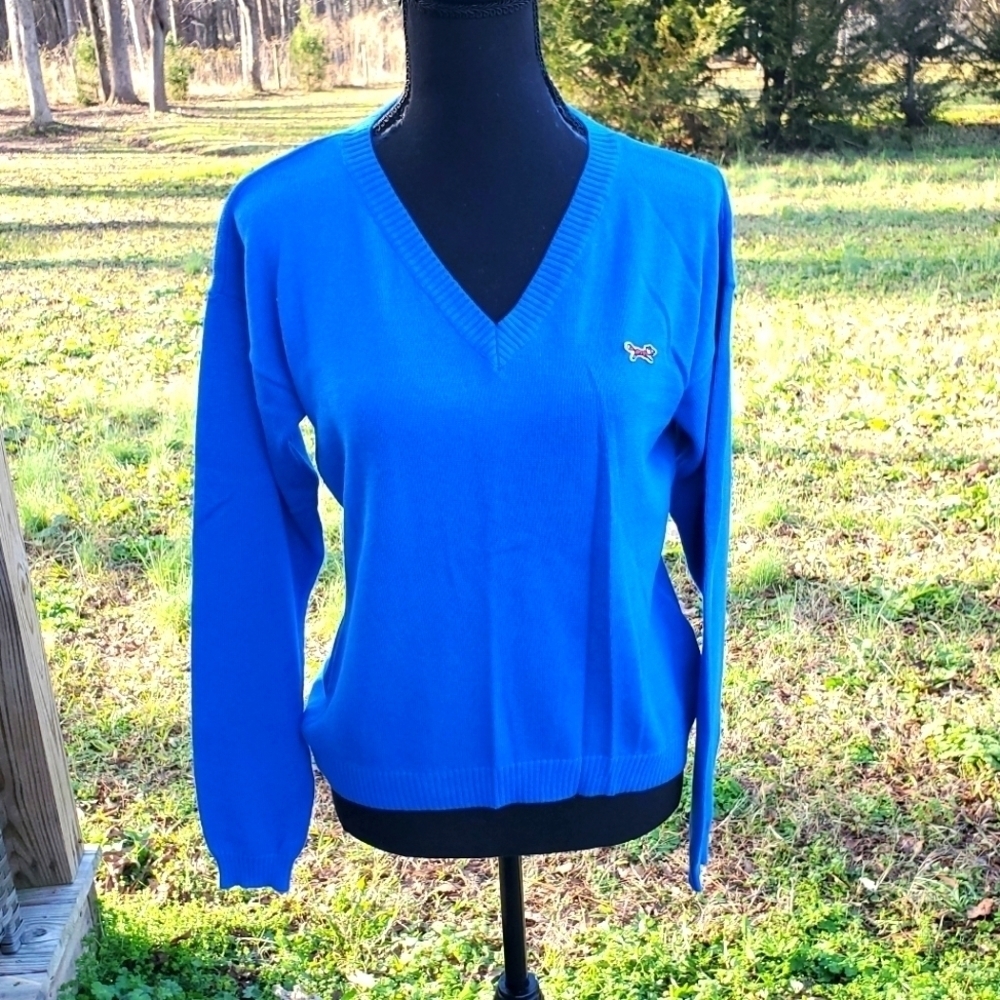 RETRO Fox blue V neck sweater Small
